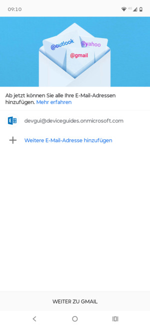 Wählen Sie WEITER ZU GMAIL