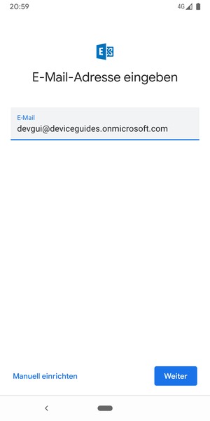 Geben Sie Ihre E-Mail-Adresse ein und wählen Sie Manuell einrichten