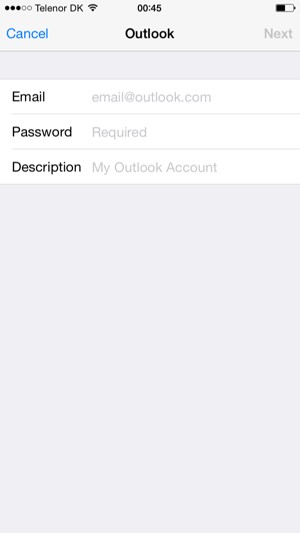 Enter Gmail or Hotmail information and select Next
