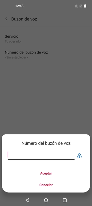 Introduzca el Número del buzón de voz y seleccione Aceptar