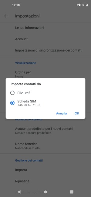 Seleziona Scheda SIM e OK