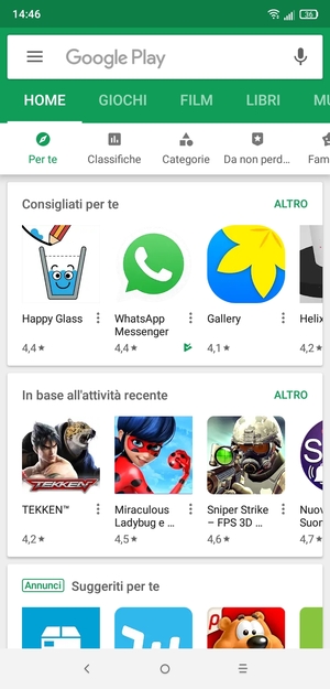 Seleziona la barra di ricerca