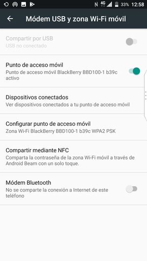 El teléfono ha sido configurado para su uso como módem