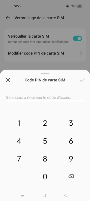 Veuillez confirmer votre nouveau code PIN de carte SIM et sélectionner OK