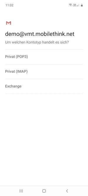 Wählen Sie Privat (POP3) oder Privat (IMAP)
