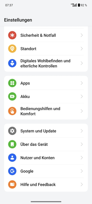 Scrollen Sie und wählen Sie System und Update