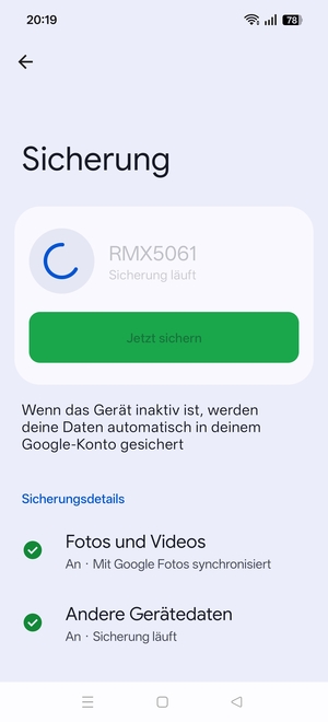 Warten Sie, bis das Erstellen der Sicherungskopie abgeschlossen ist