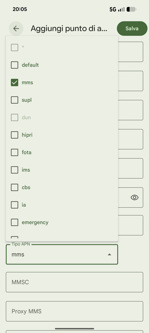 Spunta la casella di controllo mms