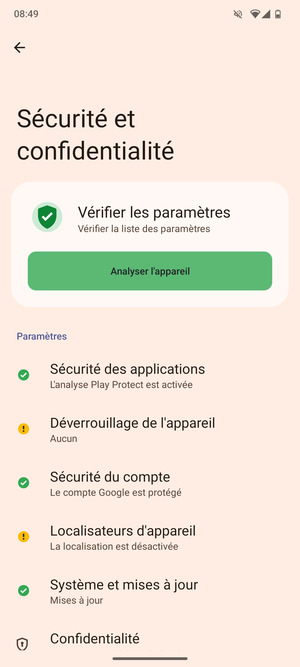 Sélectionnez Déverrouillage de l'appareil