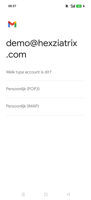Selecteer Persoonlijk (POP3) of Persoonlijk (IMAP)