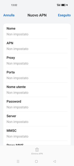 Inserisci le informazioni di Internet