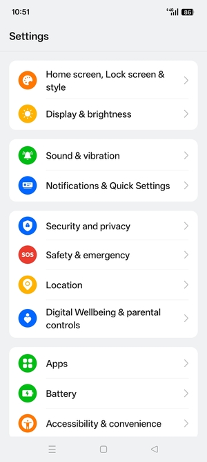 Scroll to and select Security and privacy