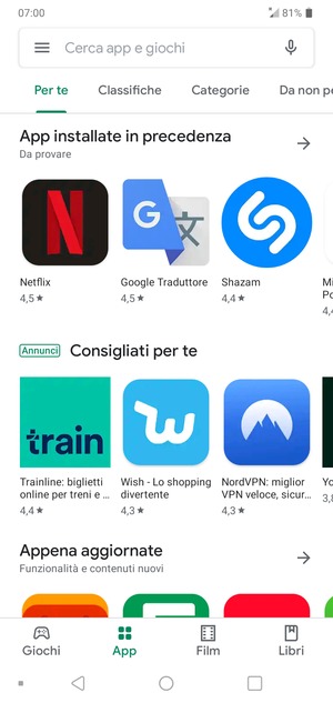 Seleziona la barra di ricerca