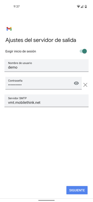 Introduzca la dirección de servidor saliente