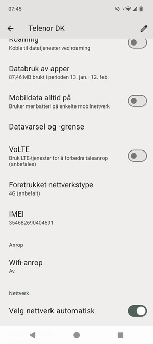 For å bytte nettverk hvis det oppstår nettverksproblemer, slå av Velg nettverk automatisk
