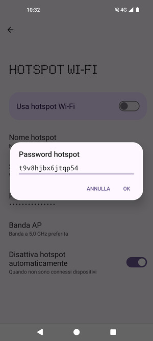 Inserisci una password dell'hotspot Wi-Fi di almeno 8 caratteri e seleziona OK