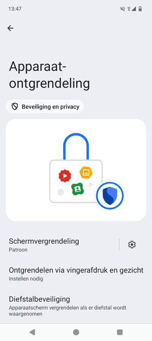 Uw telefoon is nu beveiligd met een schermvergrendeling