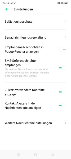 Wählen Sie Weitere Nachrichteneinstellungen