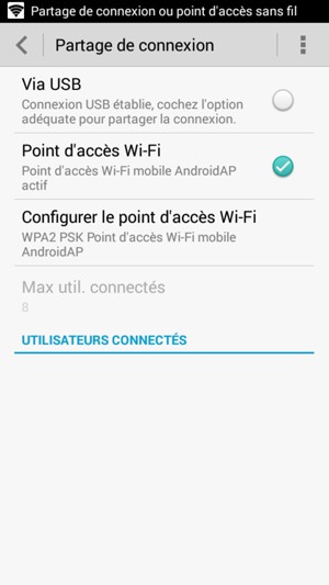 Votre téléphone est maintenant configuré pour être utilisé comme modem