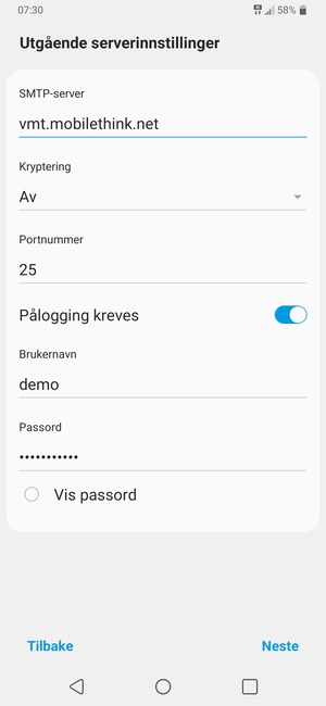 Skriv inn utgående serveradresse