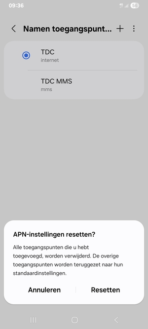 Selecteer Resetten