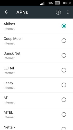 Select the Internet access point