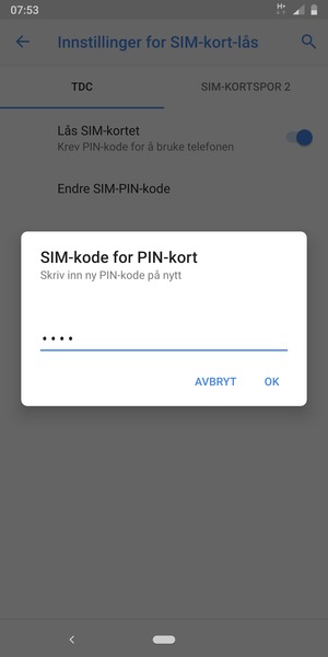 Bekreft din nye PIN-kode for SIM-kort og velg OK