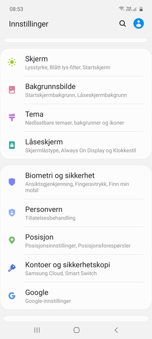 Bla til og velg Kontoer og sikkerhetskopi