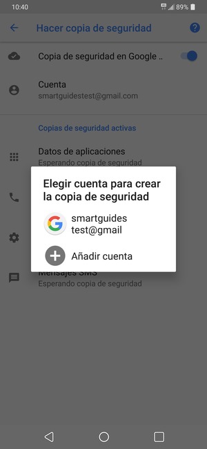 Seleccione su cuenta de copia de seguridad