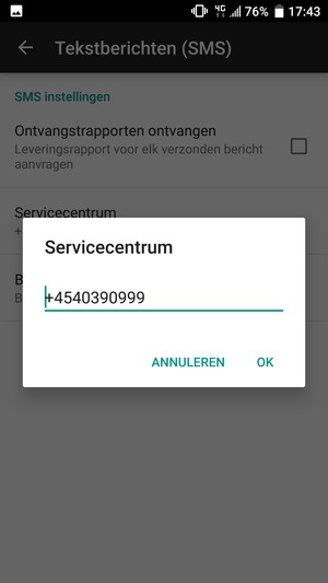 Voer het Servicecentrum nummer in en selecteer OK