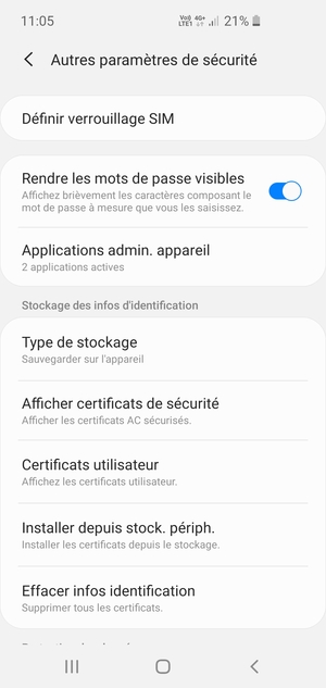 Sélectionnez Définir verrouillage SIM