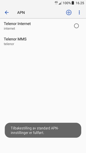 Telefonen din vil tilbakestilles til standard internett-og MMS-innstillinger