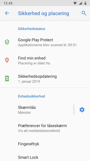 Din telefon er nu sikret med en skærmlås.