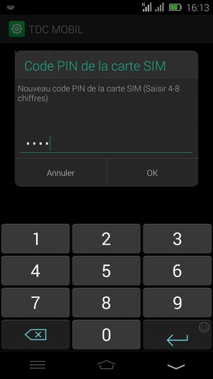 Saisissez votre Nouveau code PIN de la carte SIM et sélectionnez OK