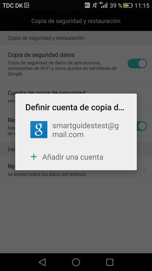Seleccione su cuenta de copia de seguridad