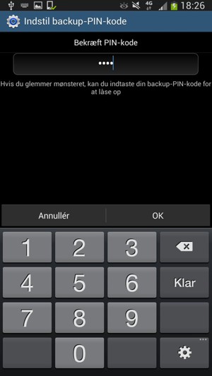 Bekræft din backup PIN-kode og vælg OK