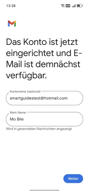 Geben Sie Ihrem Konto einen Namen und geben Sie Ihren Namen ein. Wählen Sie Weiter