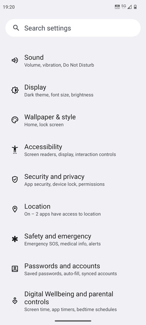 Scroll to and select Security and privacy