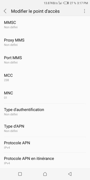 Faites défiler vers le bas et saisissez les informations MMS