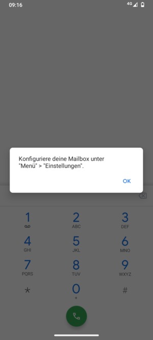 Falls Ihre Voicemail nicht eingerichtet ist, wählen Sie OK