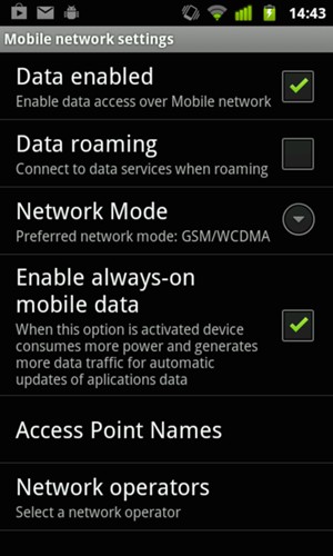Turn Data roaming on or off