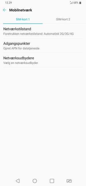 Vælg SIM-kort 1 eller SIM-kort 2 og vælg Adgangspunkter