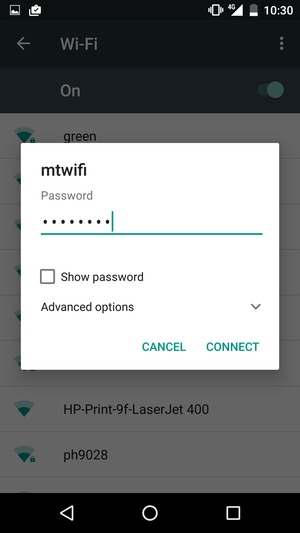 Enter the Wi-Fi password and select CONNECT