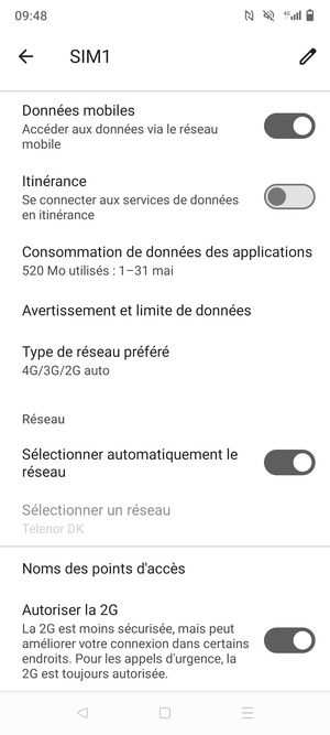 Faites défiler et sélectionnez Type de réseau préféré
