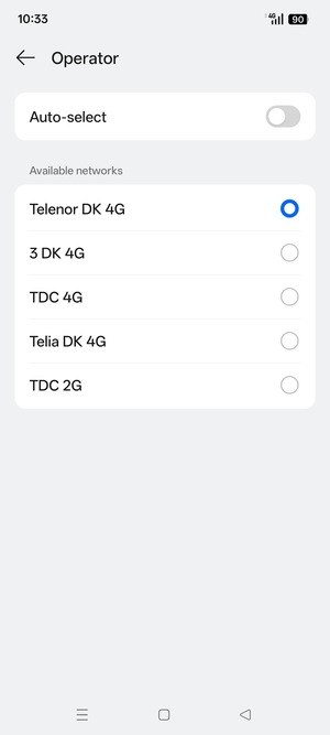 Select a network operator from the list