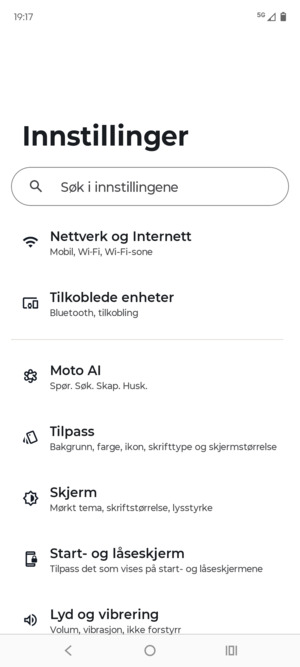 Velg Nettverk og Internett