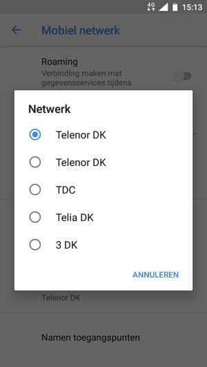 Selecteer een netwerkoperator uit de lijst