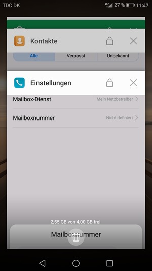Wählen Sie das Symbol Löschen, um alle laufende Apps zu schließen