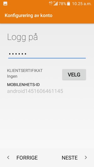 Skriv inn passord og velg NESTE