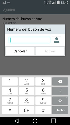 Introduzca el Número del buzón de voz y seleccione Activar